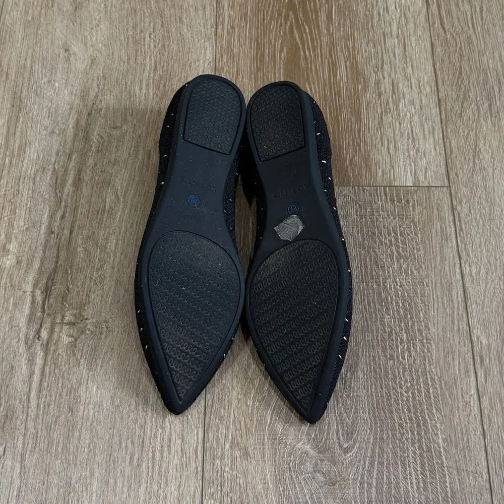 Rothy's RETIRED The Point Ivory Polka Dot Black Knit Ballet Flats Shoes Size 7